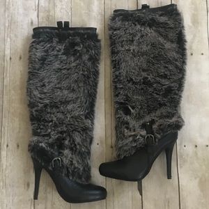 Paprika Women’s Faux Fur Knee-High Stiletto Boots